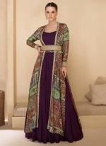 Georgette Multi Colour Festival Wear Embroidery Work Readymade Gown With Shrug